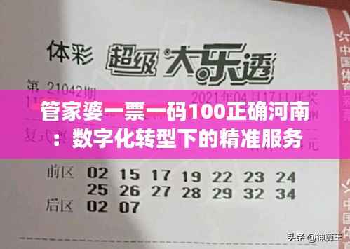 管家婆一票一码100正确河南:数字化转型下的精准服务