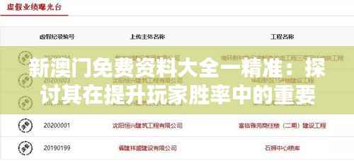 新澳门免费资料大全一精准：探讨其在提升玩家胜率中的重要作用