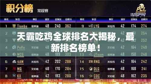 天霸吃鸡全球排名大揭秘，最新排名榜单！